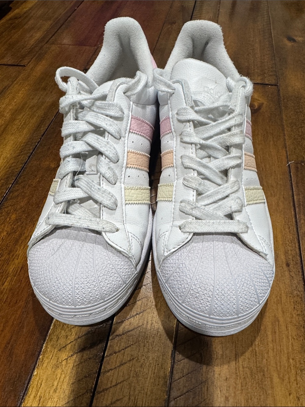 Adidas White Sneakers with Pastel Stripe Accents